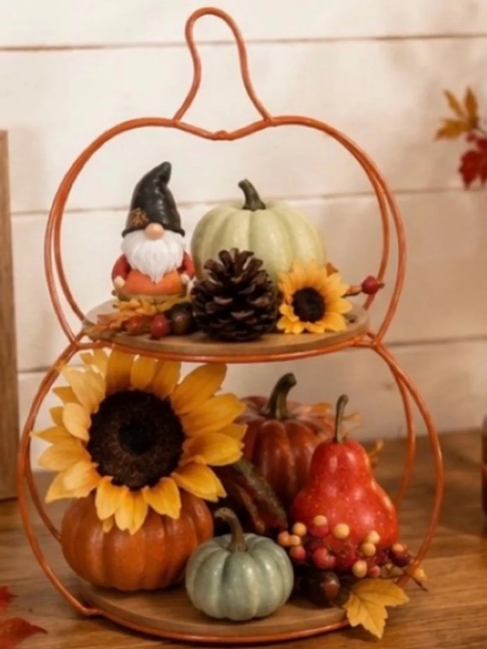 2 Tier Fall Decor Pumpkin Shaped Tray Stand